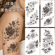 Black Flower Sketch Rose Temporary Sticker Waterproof Transfer Arm Tattoo NS54