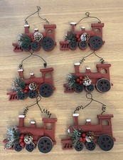 Set Of 6 Christmas Tree Ornaments Dark Red Train Polar Express