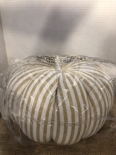 NEW Fall Halloween 9" Pillow PUMPKIN Shape Tan Brown Striped Fabric Tassel Deco - Picture 8 of 12