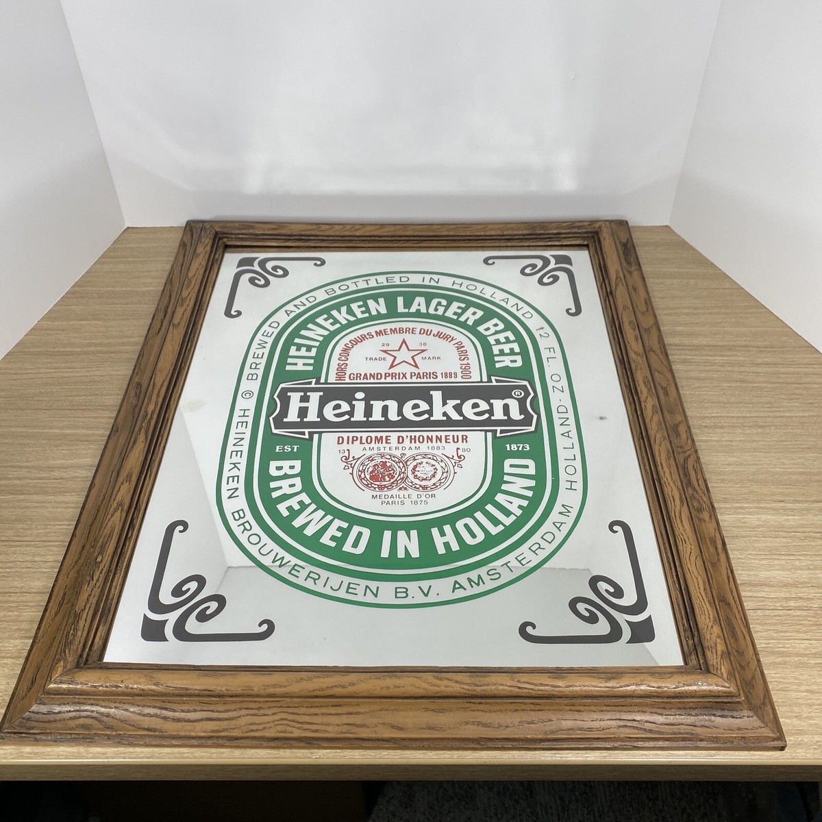 Vintage HEINEKEN LAGER BEER BREWED IN HOLLAND Mirror Sign 18x24