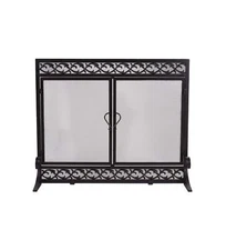 Plow & Hearth Metal Fireplace Screen Scrollwork Black | 38" W x 31" H | 2 - D...