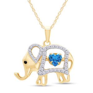 Authentic Elephant Floater Pendant 18" Necklace Simulated Birthstone 14K Gold Plated