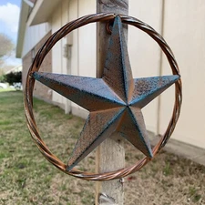 8" TURQUOISE BARN STAR METAL ART RUSTIC DECOR WESTERN HOME DECOR RUSTY ART