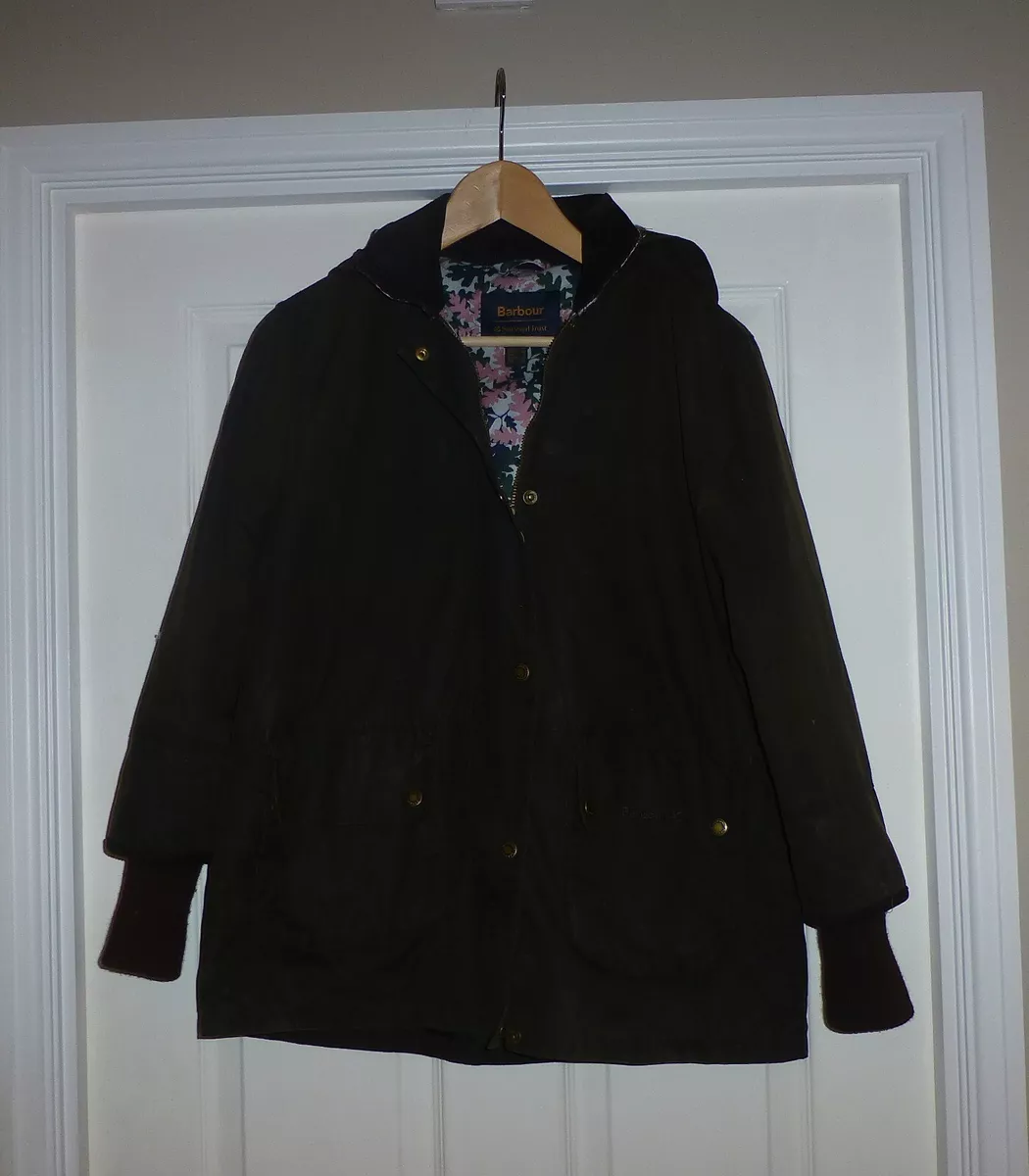 OLIVE BARBOUR NATIONAL TRUST LADIES WAXED COTTON DALES HOODED JACKET Size 10