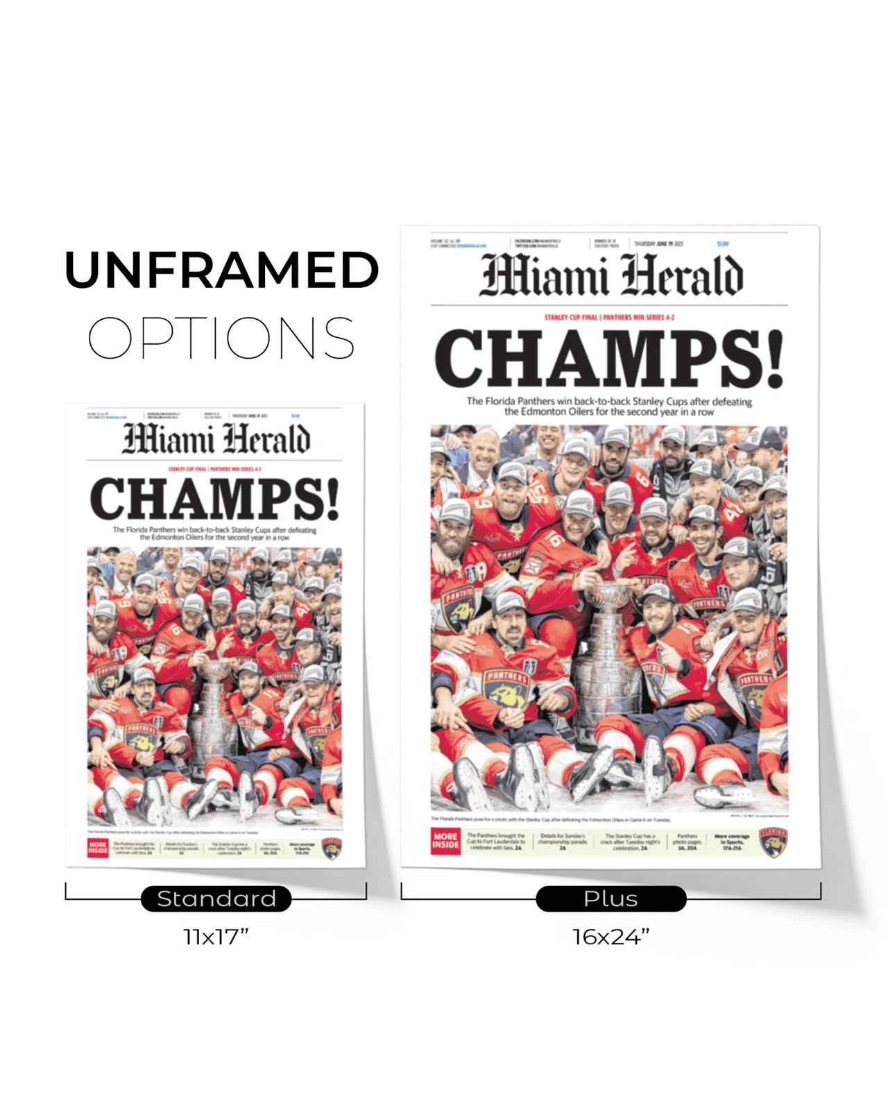 2025 Florida Panthers Stanley Cup "Champs" Front Page Newspaper Style