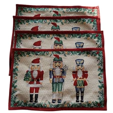 Set of 4 Vtg Lillian Vernon Nutcracker Tapestry Placemats Christmas 18.5"x12.5"