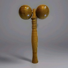 Wooden handheld Back Roller massager dual-ball self-massage Pain Relief