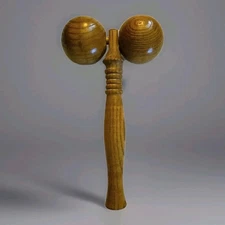 Wooden handheld Back Roller massager dual-ball self-massage Pain Relief 