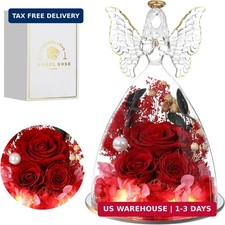 Mothers Day Rose Gifts for Women Preserved Real Flower in Glass Angel Figurines