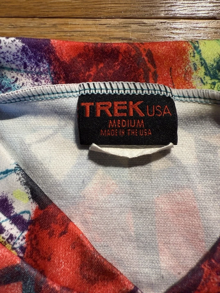 Camiseta deportiva de ciclismo vintage años 90 Trek EE. UU. arte graffiti abstracto 1/2 cremallera - talla XS Foto 3 de 4