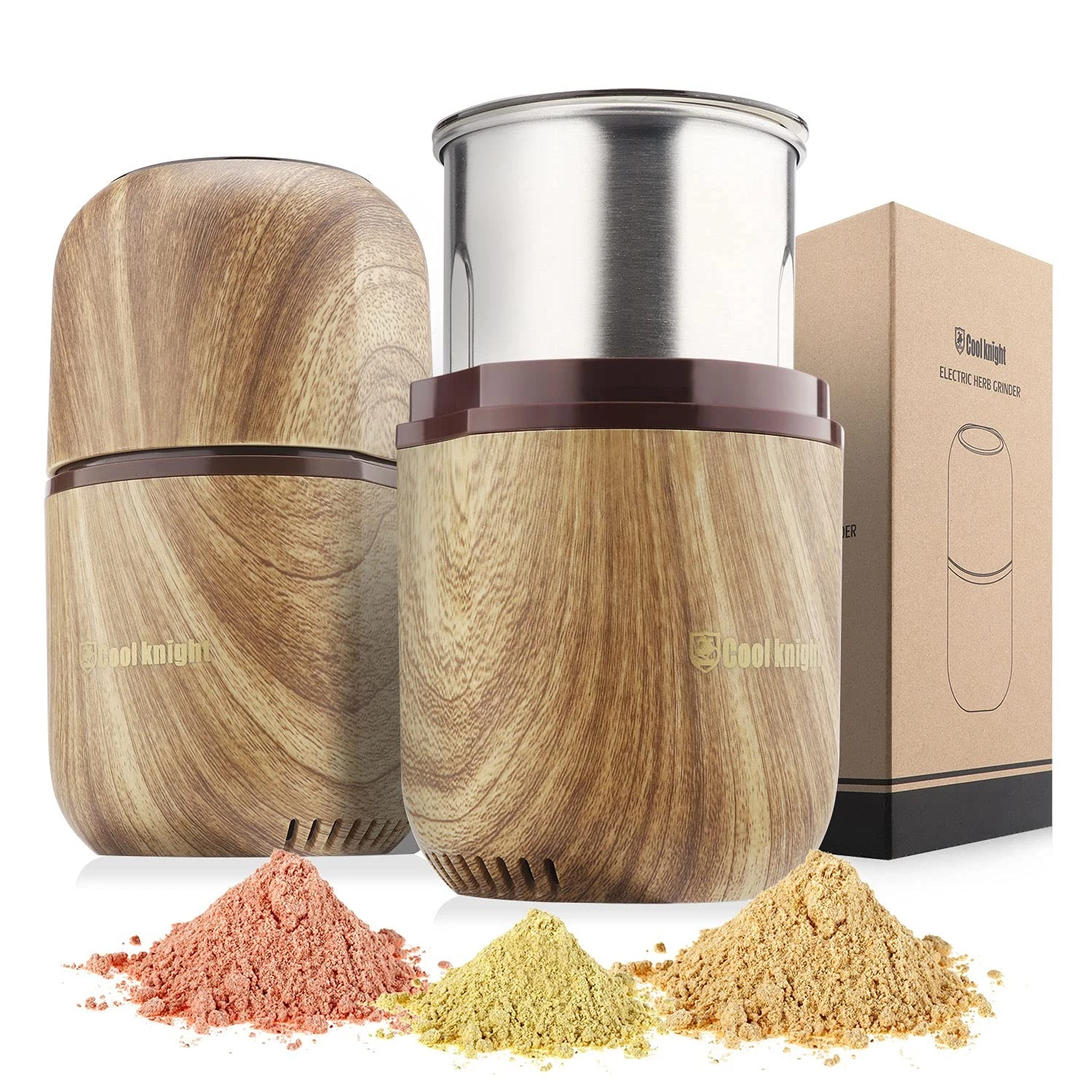 COOL KNIGHT Electric Herb Grinder [Large Capacity/High Rotating Wood grain 2