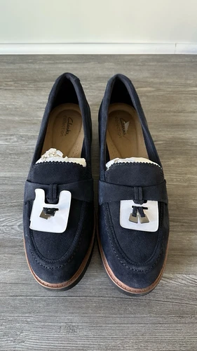 Nuovo senza scatola! Scarpe mocassino Clarks Collection donna Westlynn Bella Navy Mari scamosciate 12US