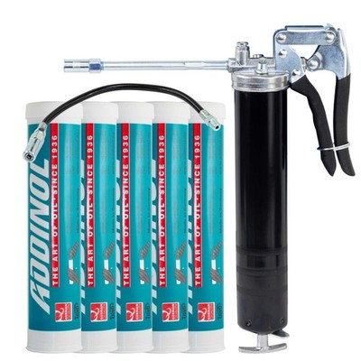 ADDINOL Mehrzweckfett L 2 G 5 X 400 g + Fettpresse BockTec Graphit Graphitfett