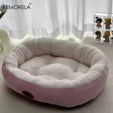 Cozy Oval Plush Pet Bed Warm Snuggle Cat  Small Dog Bed Pink Size S