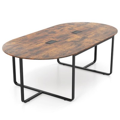95 Inches Oval Conference Industrial Executive Table with Dual Cable Holes-Rusti