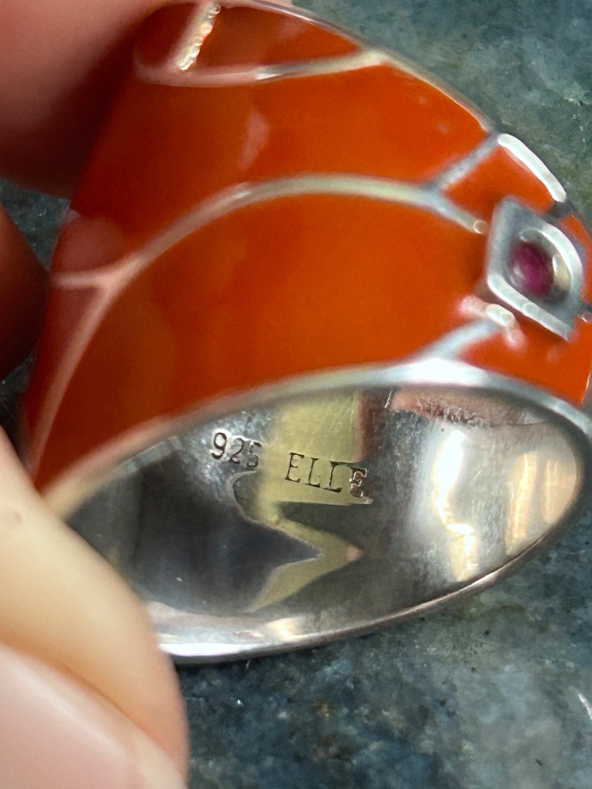 ELLE STERLING SILVER RUBY LARGE ORANGE ENAMEL GEO… - image 10
