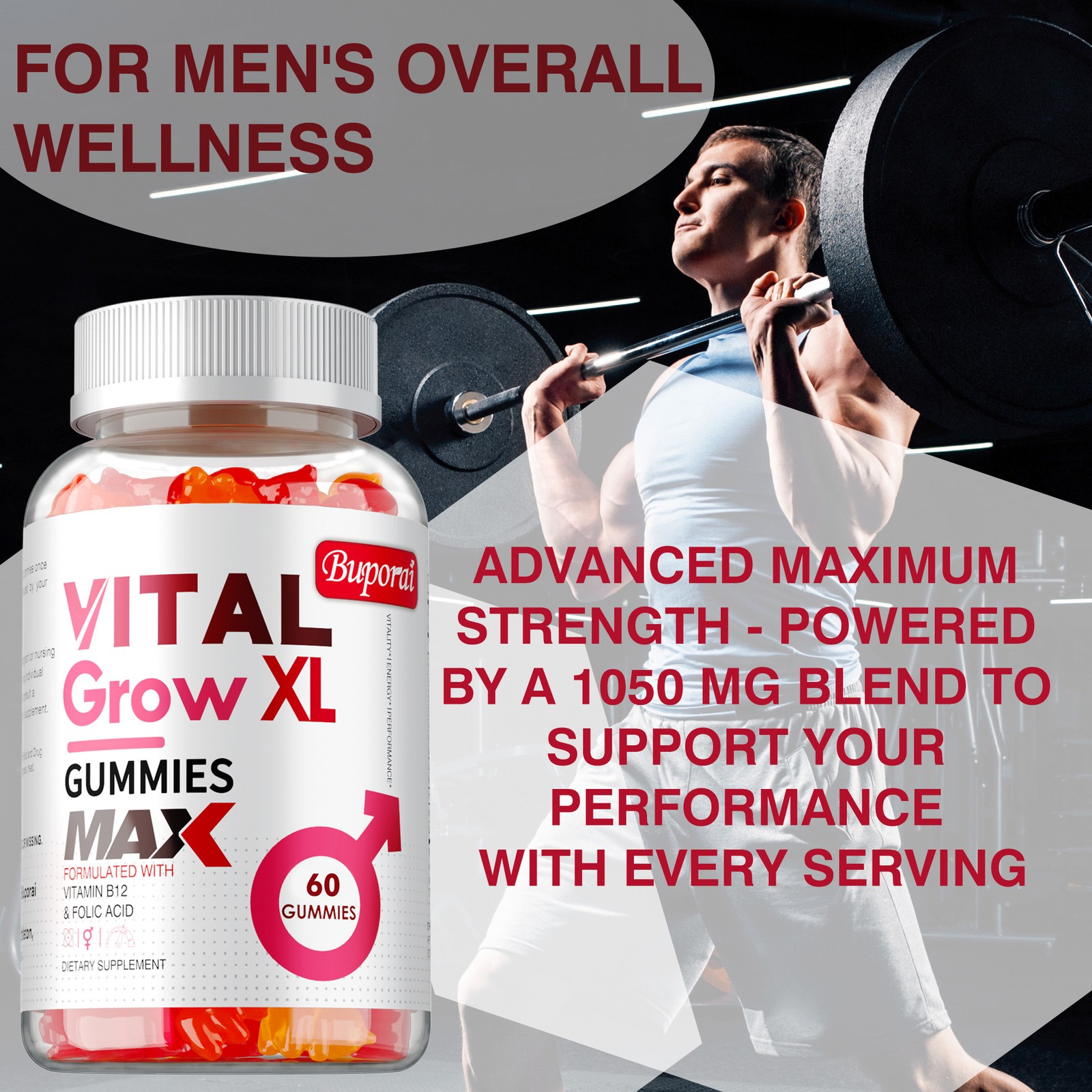 Vital Grow XL Male Gummies - Enhances Energy and Endurance, Muscle Recovery