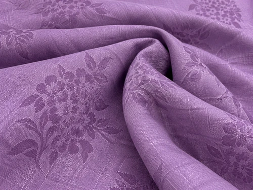 100% Flax Linen Fabric Purple Lilac Floral Jacquard Medium Weight 58" BTY - product listing photo