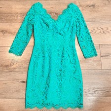 Lilly Pulitzer Helene Lace Sheath Dress V Neck 3/4 Sleeve Turquoise Size 0