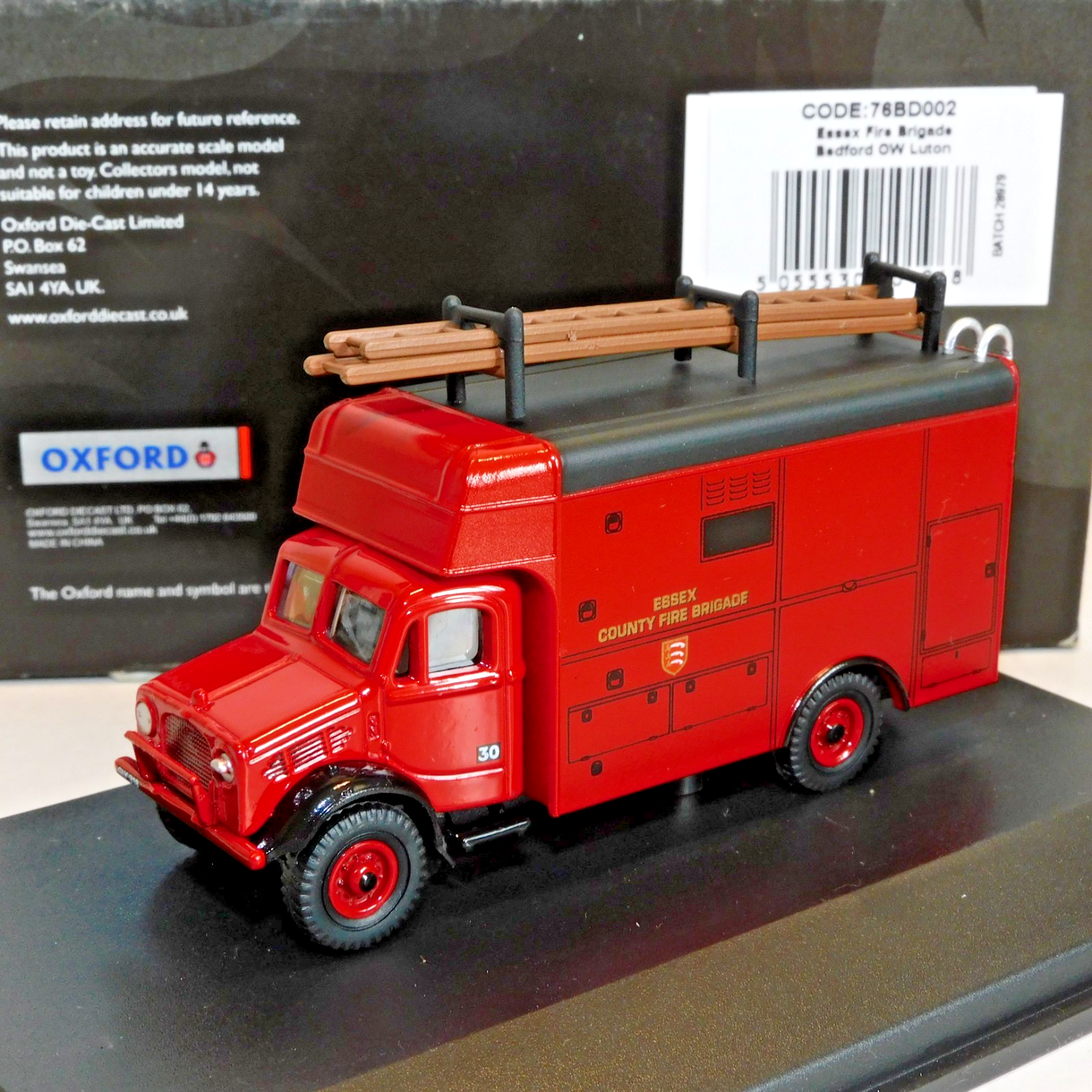 OXFORD DIECAST BEDFORD OW LUTON FIRE VEHICLE ESSEX FIRE BRIGADE 1/76 BD002
