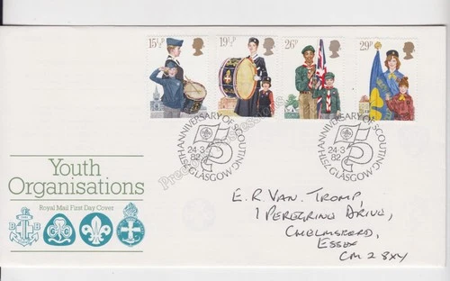 GB FDC FIRST DAY COVER 1982 YOUTH ORGANISATIONS STAMP SET SCOUTING 75TH PMK