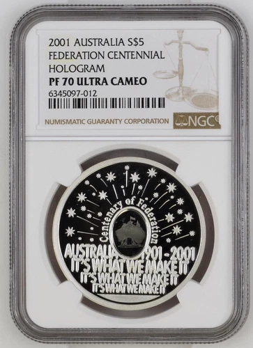 2001 AUSTRALIA S$5 Dollars Silver Federation Centenary Hologram NGC PF 70 UC