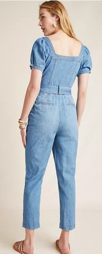 Pilcro Anthropologie Denim Belted Jumsuit Short Sleeve Women's Size 6 - Picture 3 of 17