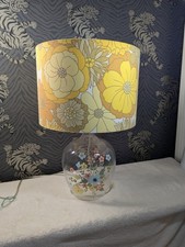 Table Lamp Yellow Orange Brown 70s Style Glass Base Floral Pattern Retro CB58.13