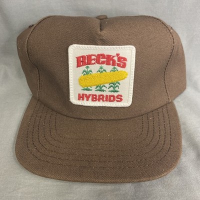 Vintage Beck s Hybrids Brown Adjustable Trucker Hat Cap Patch Corn Farmer USA