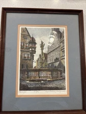 Hand Colored Etching of Rothenburg by Ernst Geissendorfer Original Signed