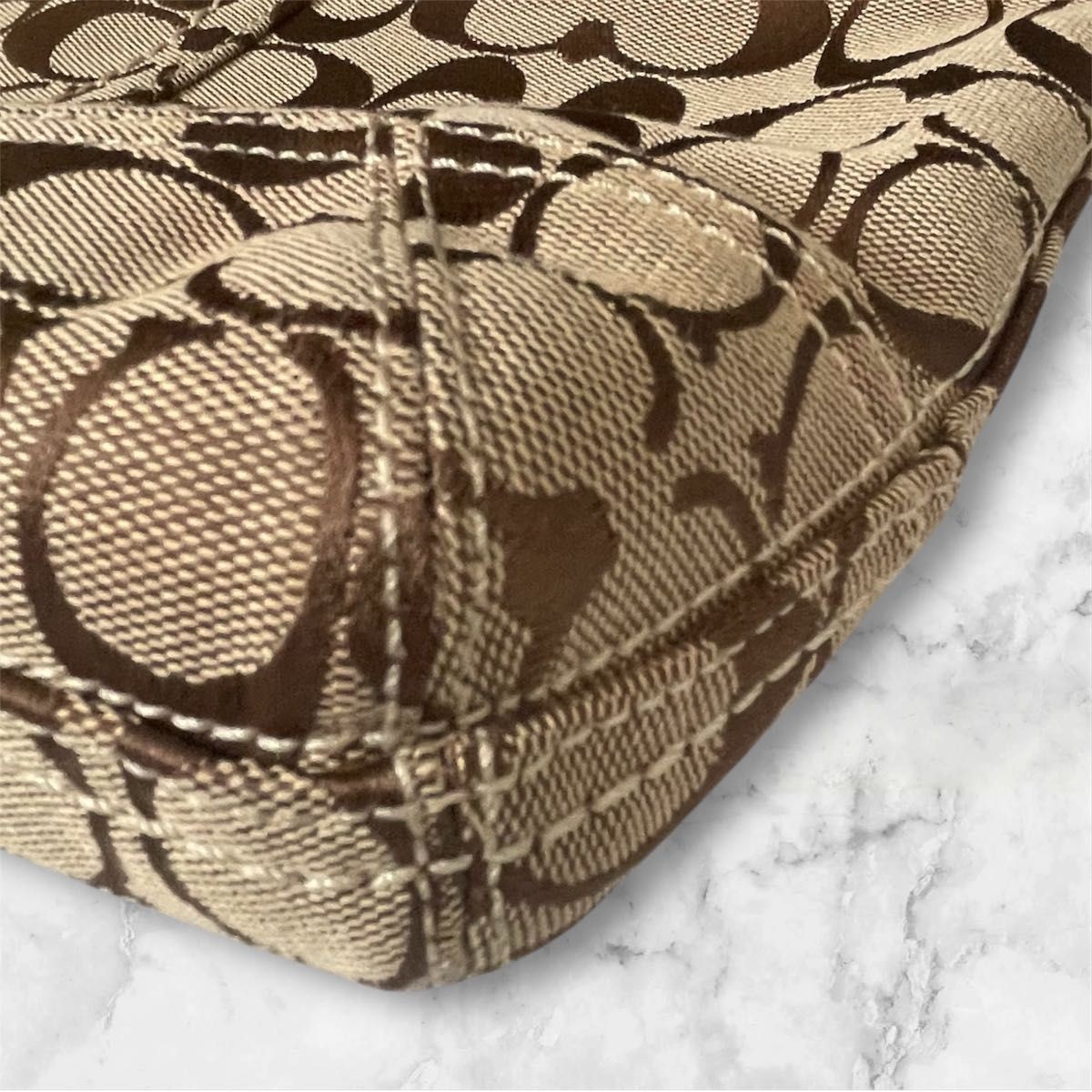 COACH Signature Shoulder Bag Beige x Brown Excellent Condition Canvas Leather wi thumbnail 7