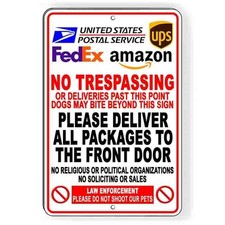 Deliveries To Front Door Dogs Will Bite No Soliciting Metal Sign 5 SIZES SI150