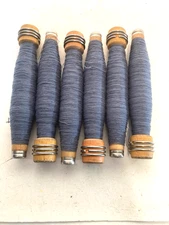 Wrapped Wood Quills, BLUISH GRAY, Bobbins, Spools, Threaded, Textile, lot of 6