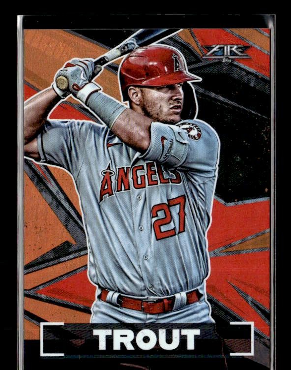 2021 Topps Fire #1 Mike Trout Orange #/299 Los Angeles Angels