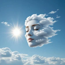 Surreal Cloud Face Cloudy Sky Sun Daytime Fantasy Poster Art Print A 24 x 24 in
