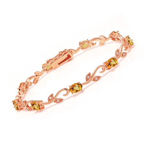 5.66 Ct Oval Yellow Sapphire White Diamond 18K Rose Gold Plated Silver Bracelet - Picture 1 of 5