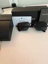 PRADA Square Black Metal Sunglasses w/ Case  Authenticity Card