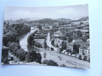 Postcard Penig aerial view hollow houses factory industrial location 1963 Rochlitz Burgstädt