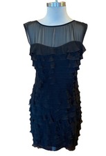 Ruffled Flouncy Mini Dress Sz 10 Black Sexy Vamp Date Night Express