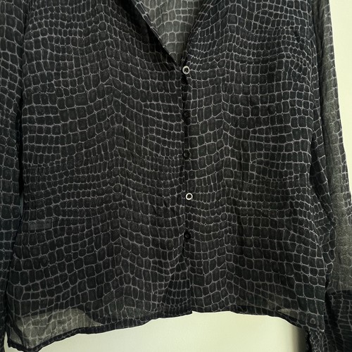 VTG Express Top Button Down Reptile Sheer Silk Slit Sleeve Whimsigoth Y2K 5/6 - Picture 6 of 11