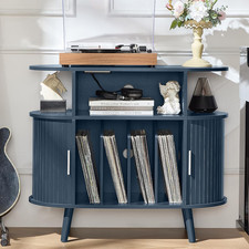 LELELINKY Large round Record Player Stand with Charging Station  Fluted Panel,N