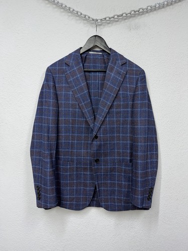 Ravazzolo Ermenegildo Zegna Men’s Blazer Wool Silk Cashmere Check Blue Size 48/M