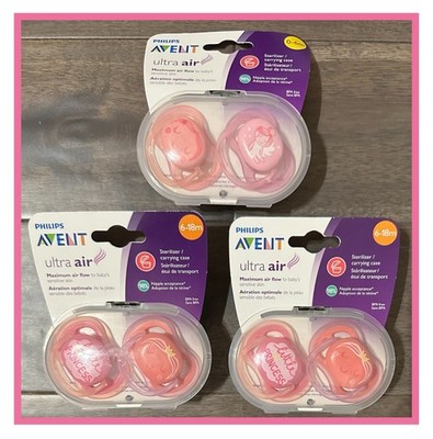 Philips AVENT Ultra Air 2 Orthodontic Pacifier 6-18m Sterilizer Carrying Case X3