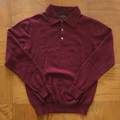 LNWOT BEAMS Plus Japan 100% Wool High Gauge Knit Sweater Polo Wine Red Small