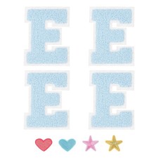 4pcs Iron on Letter Patch Chenille Letter Patches Alphabet Sticker Light Blue, E