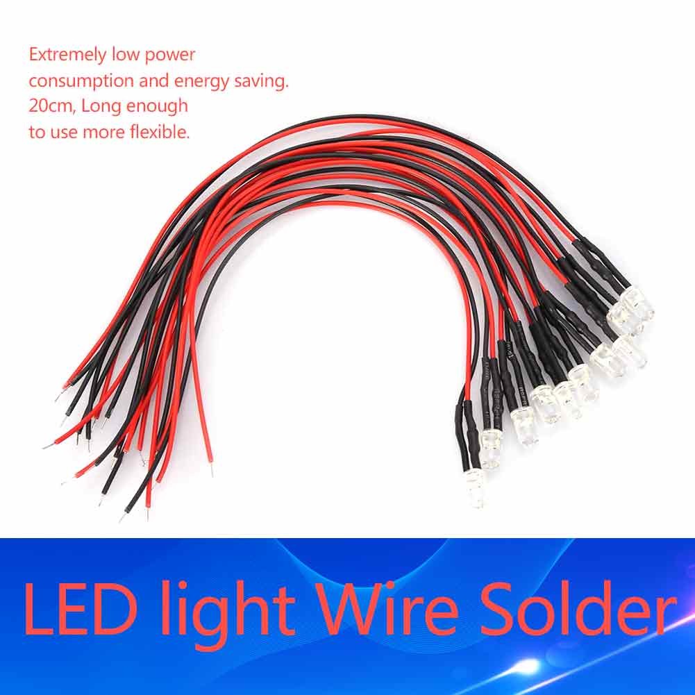 10pcs 12v 3mm LED Light Emitting Diode Wired Multicolor LED Light Cable 20cm