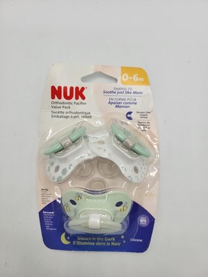 NUK Orthodontic Pacifier Set 0 6 Months Glow in Dark Silicone BPA Free 3 Pack
