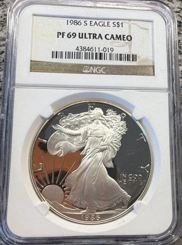 Photo of a 1986-S American Silver Eagle Proof from an eBay listing that sold on Jul 19, 2026