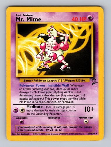Mr. Mime 27/130 Rare Base Set 2 Pokemon Moderately Played