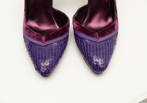Authentic Women's Gucci Purple Sequined Satin Velvet Half D'orsay Pumps 36,US 6 - Picture 12 of 18